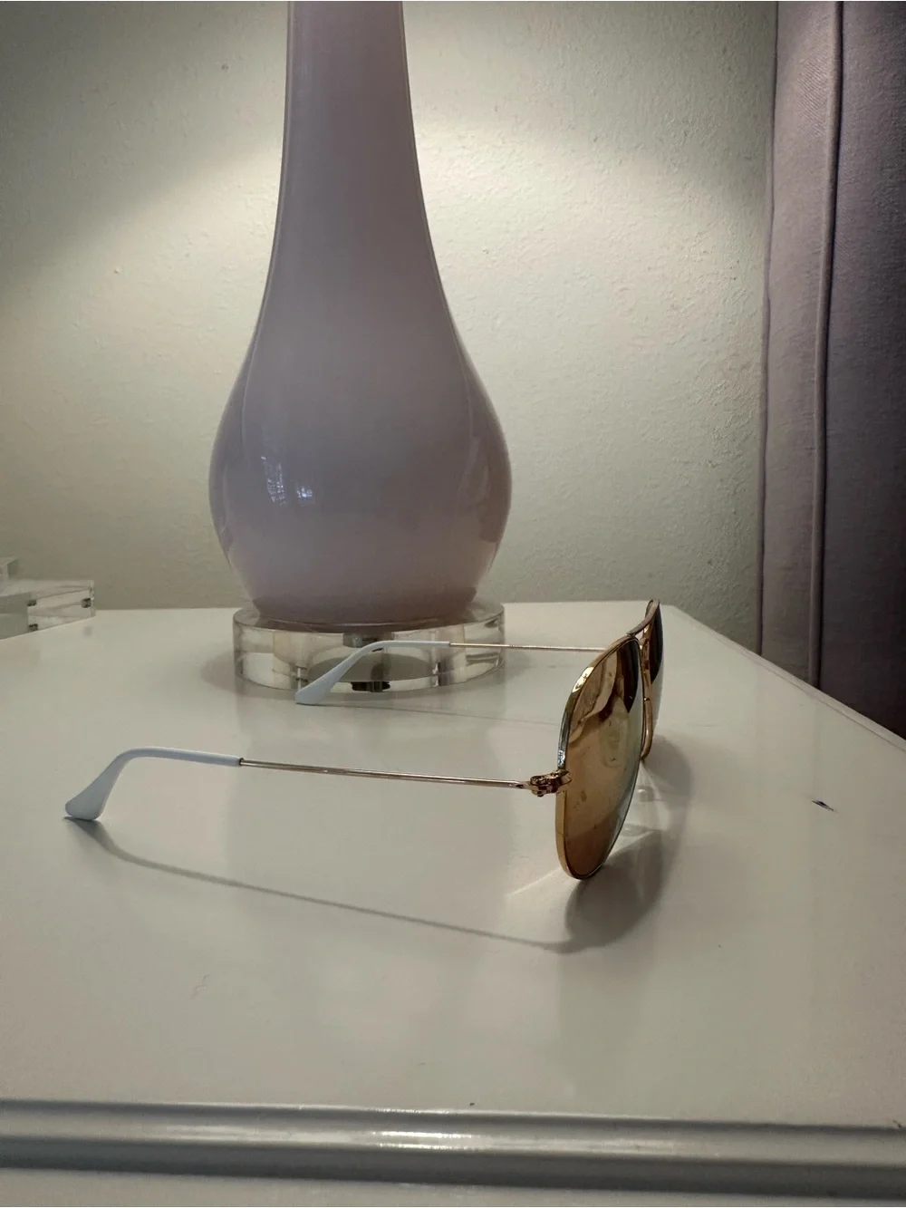 Ray-Ban Rose Gold Lens White and Gold Frame Aviator Sunglasses
